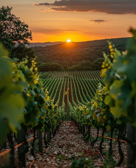 Vignoble breton au coucher du soleil